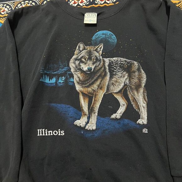 Black Nature Wolf Crewneck Sweatshirt Art Unlimited Planets Faded Made in USA - Picture 4 of 8